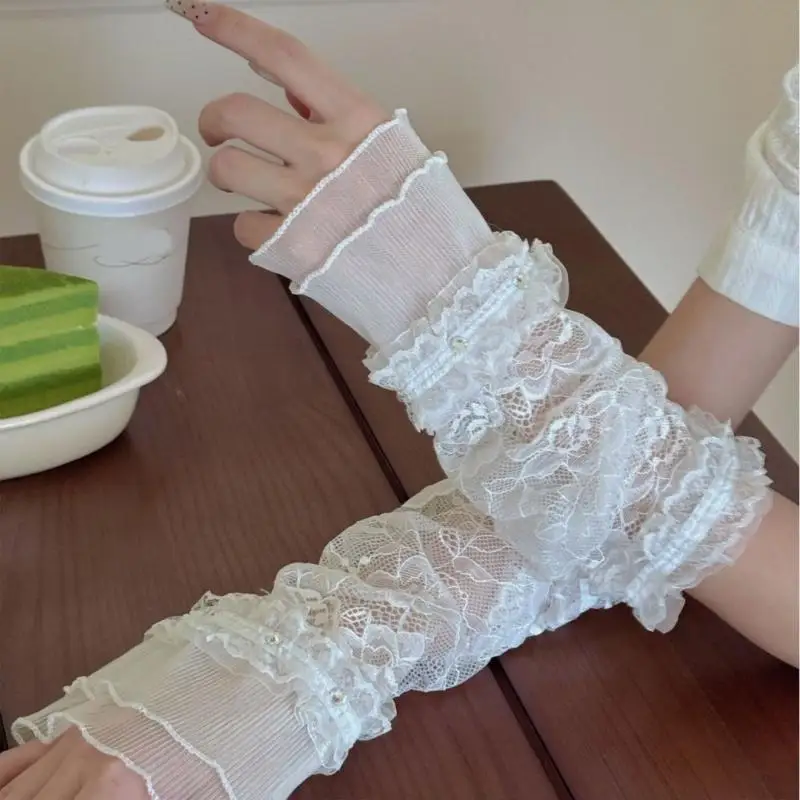 652f-ラインストーン付きエレガントなレース手袋結婚式のパーティーや日常の服装のための装飾ソフトナイロンアームスリーブ