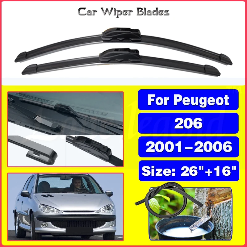 

Car Wiper For Peugeot 206 2001-2006 Front Wiper Blades Soft Rubber Windscreen Wipers Auto Windshield 26"+16" 650mm + 400mm