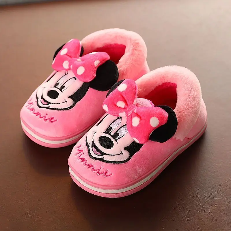 Disney Children\'s Slippers Winter Cartoon Boys Girls Mickey Minnie Non-slip Indoor Home Shoes Children Baby Cotton Size 15-21cm