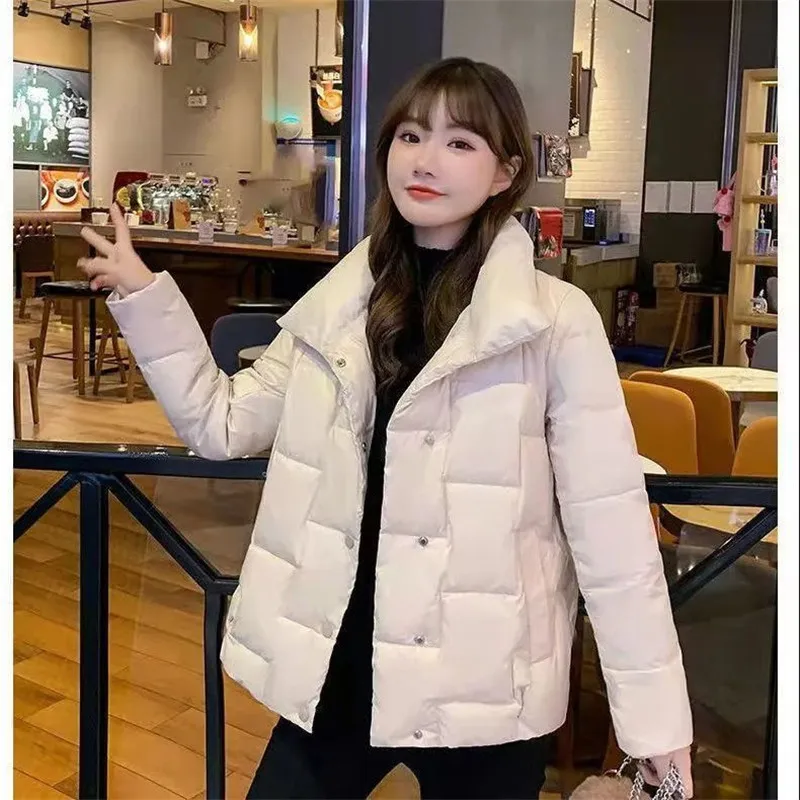 2025 New Women Parkas Short Section Down Cotton Padded Jacket Light Thin Stand Collar Down Coat Autumn Winter Female Outwear 5XL