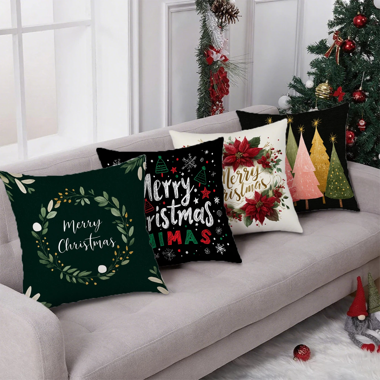 غطاء وسادة إكليل عيد الميلاد المجيد مناسب لأريكة غرفة نوم السيارة وغطاء الوسادة المزخرف #3