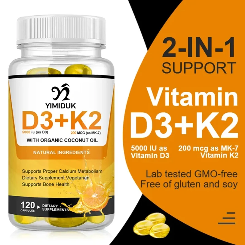 Vitamin D3 K2 Capsules Mineral Supplement Support Heart Bone & Teeth Immune Health Super Absorb Anti-Aging