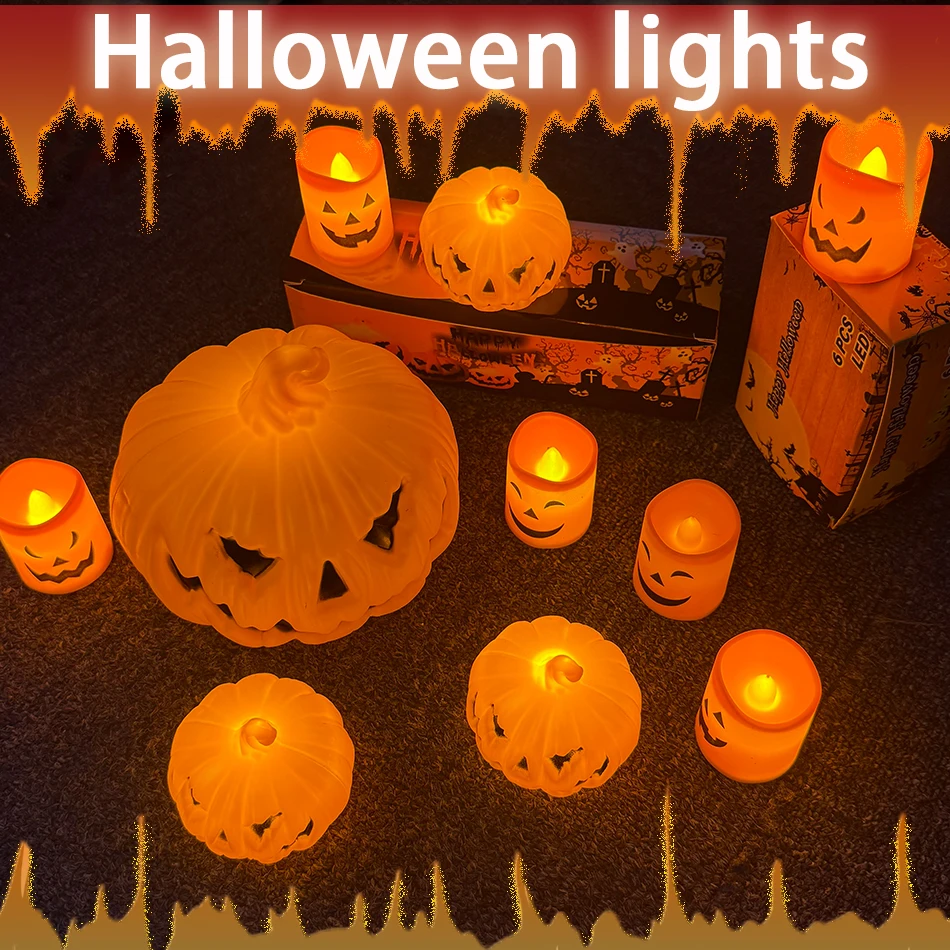 Pumpkin Lantern Candle Light Halloween Skull Ghost Face Lamp Kids Gift For Bedroom Garden Party Decoration Atmosphere Light