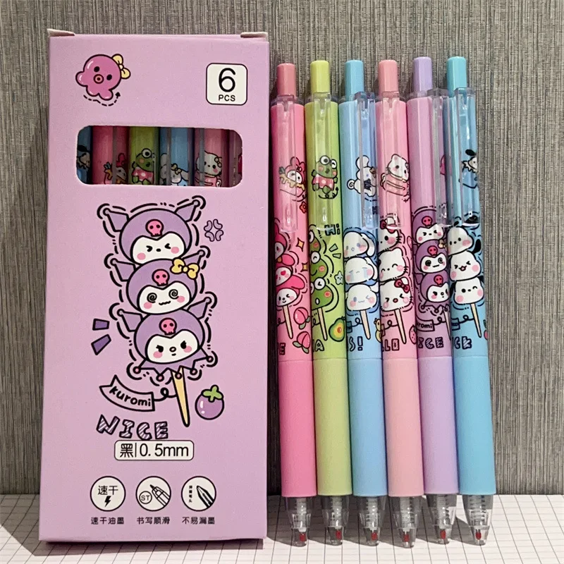 

6pcs Sanrio Press Gel Pens Hello Kitty Kuromi Cinnamoroll Student Office Signature Neutral Pen School Supplies Stationery