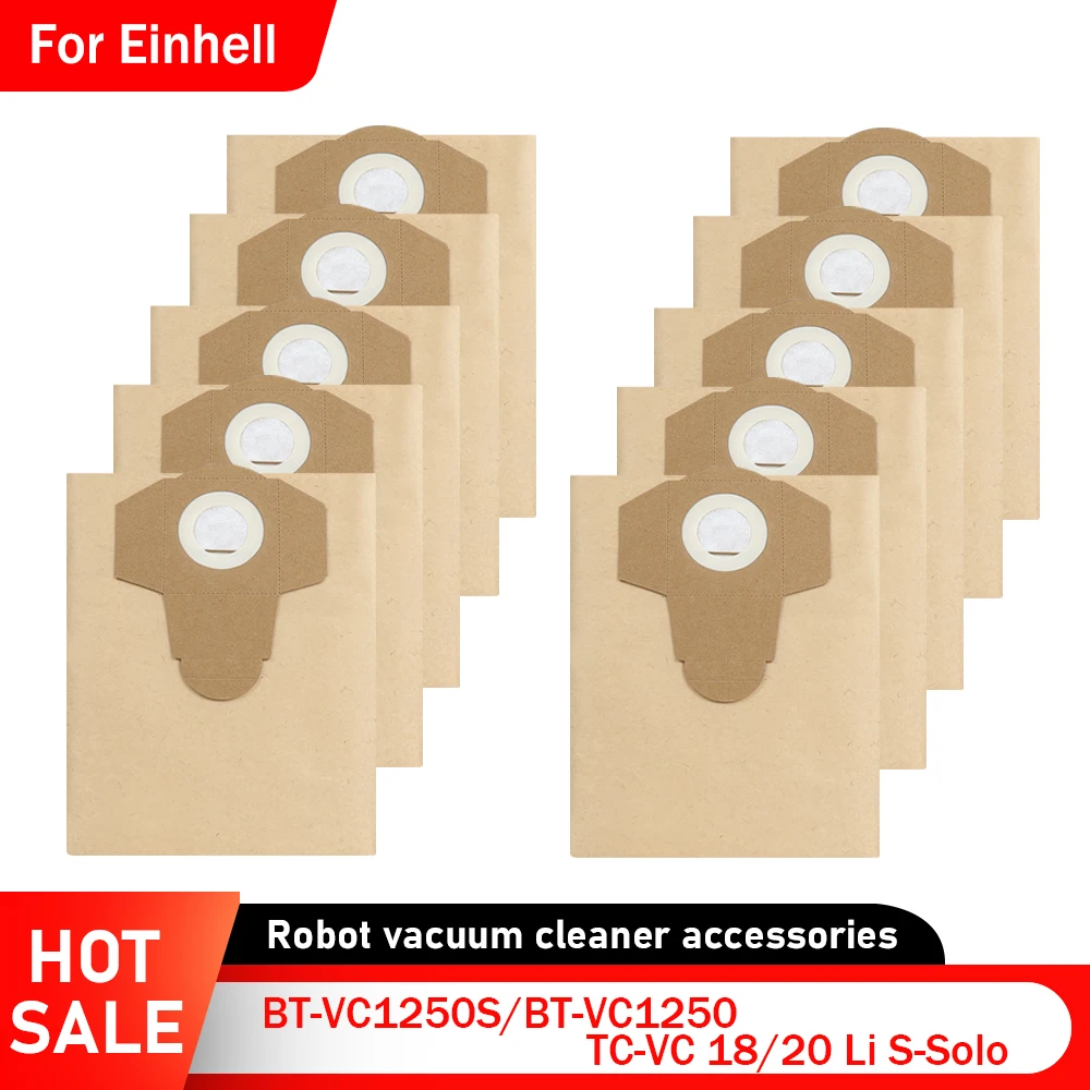 20L 30L Vácuo úmido e seco 5/10 unidades Sacos de pó para Einhell BT-VC1250S/BT-VC1250/20 Li S-Solo/TC-VC 18 Sacos de coleta de poeira de papel