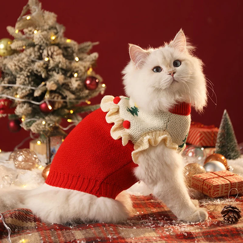 Christmas Pet Jumper Knitted Pullover Winter Clothes for Small Medium Dogs And Cats Joyful Celebration Kitten Puppy Furry Coat