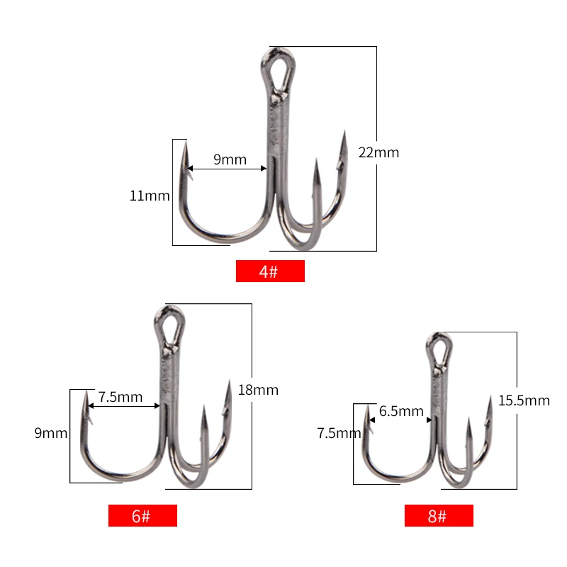 MEREDITH 20Pcs/lot 4# 6# 8# Fishing Hook High Carbon Steel Treble Overturned Hooks Fishing Tackle Round Bend Treble For Bass