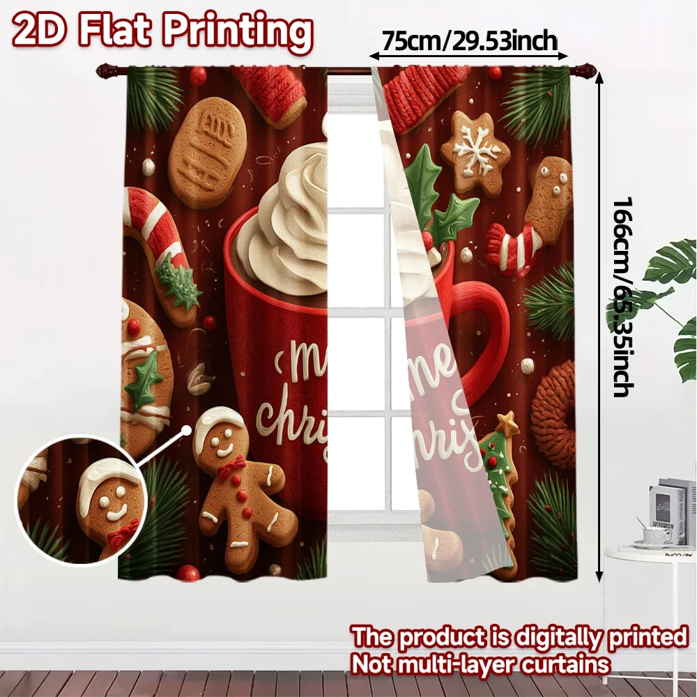 2D Flat Printing,JIT 2pcs, Curtains (Without Rod) Festive Mug Popular Curtains&Drapes Versatile Fabric Curtains Thermal