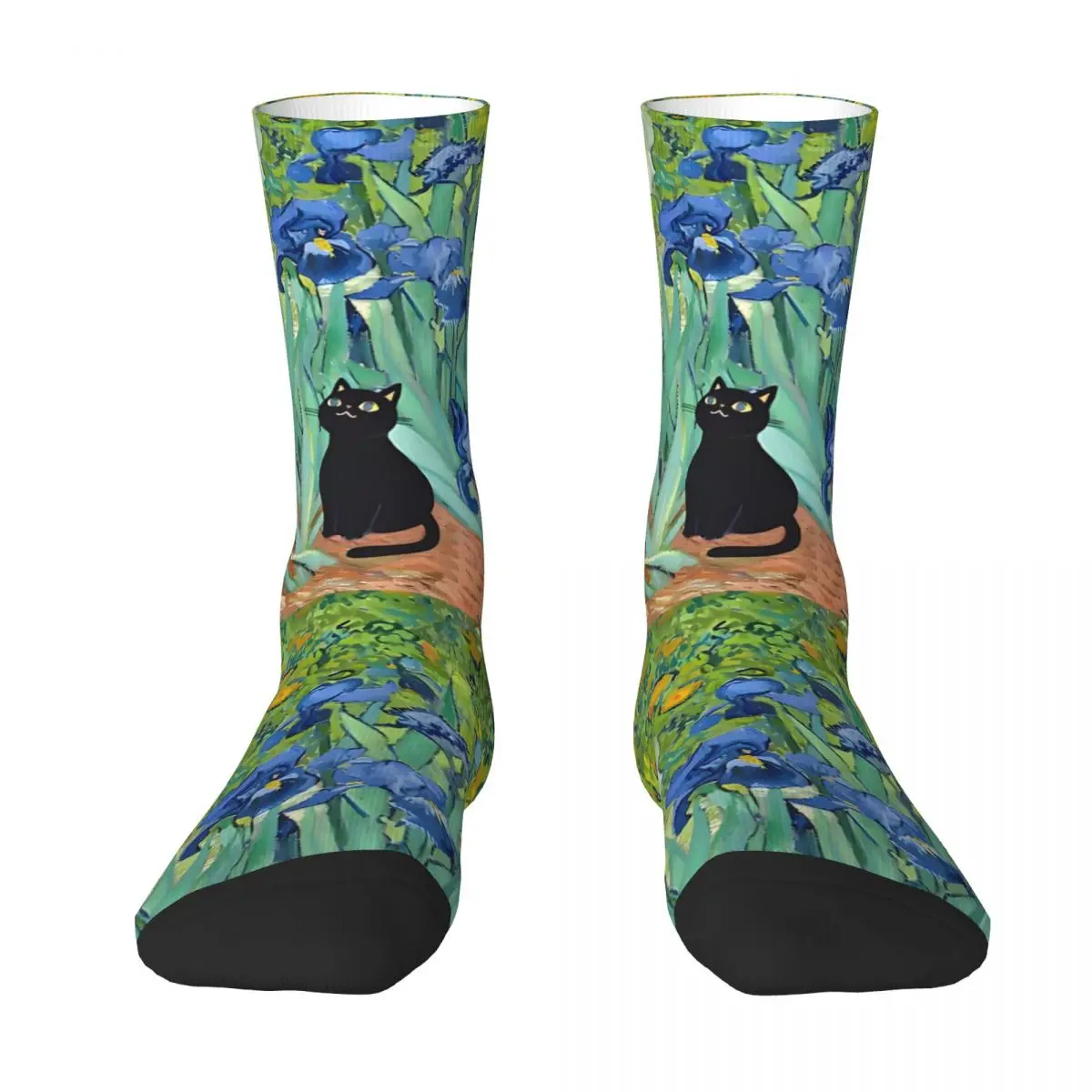 Funny Happy Sock for Men Van Gogh Irises Cat Hip Hop Breathable Pattern Printed Crew Sock Seamless Gift