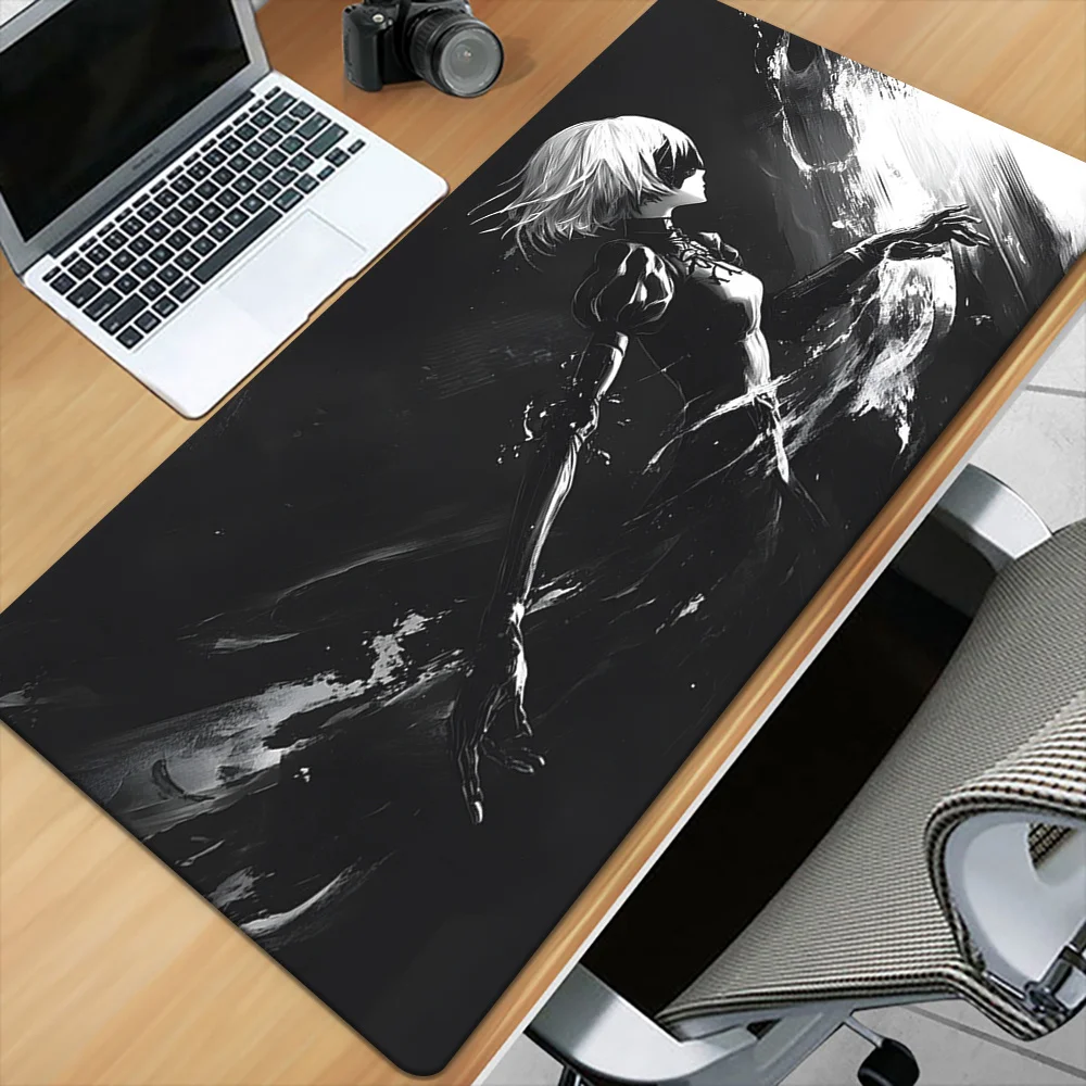 XXL Large Rubber Nier Automata 2B Desk Mouse Pad, Black White Ink Style HD Print Anti Slip Gaming Keyboard Mat