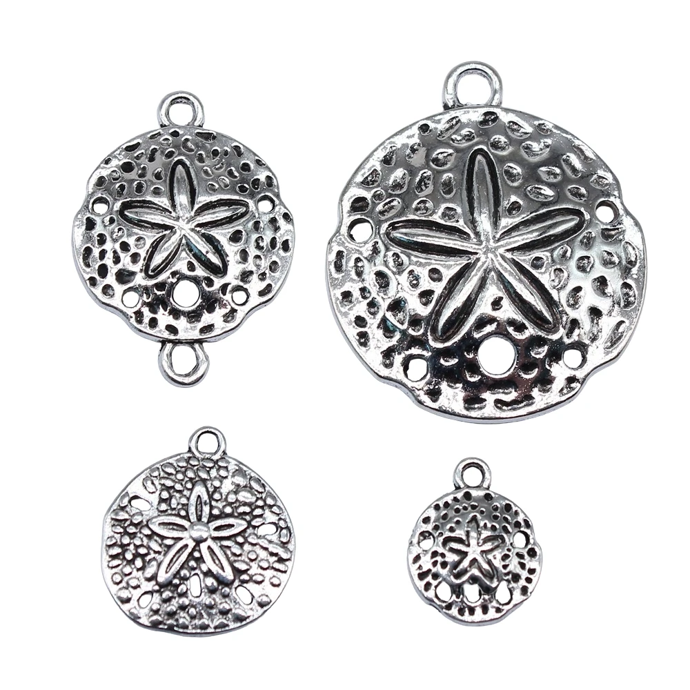 10 sztuk piasek dolar rozgwiazda jeż morski Charms wisiorki DIY metalowa bransoletka naszyjnik komponenty do biżuterii