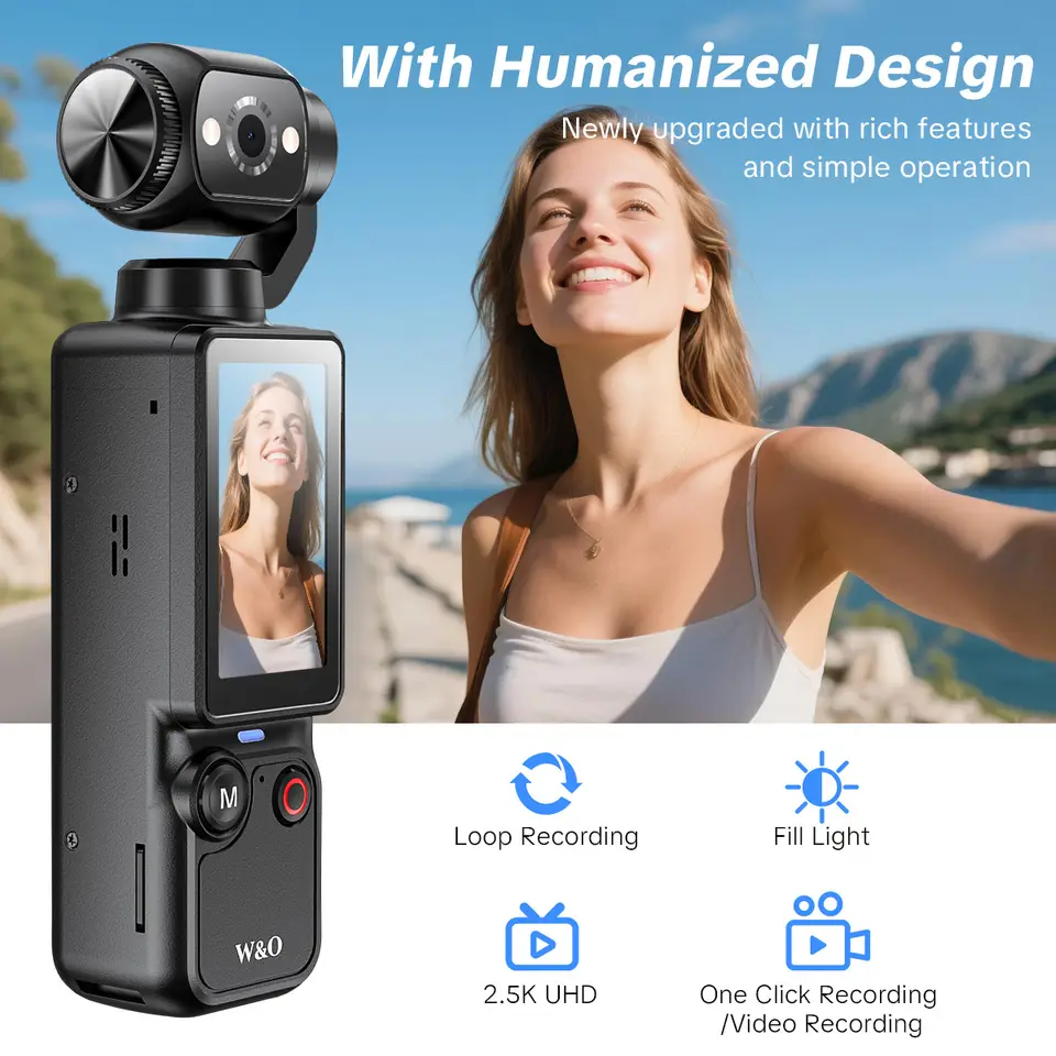 2.5K Compact Digital Camera with 16x Zoom and 180° Rotating Lens