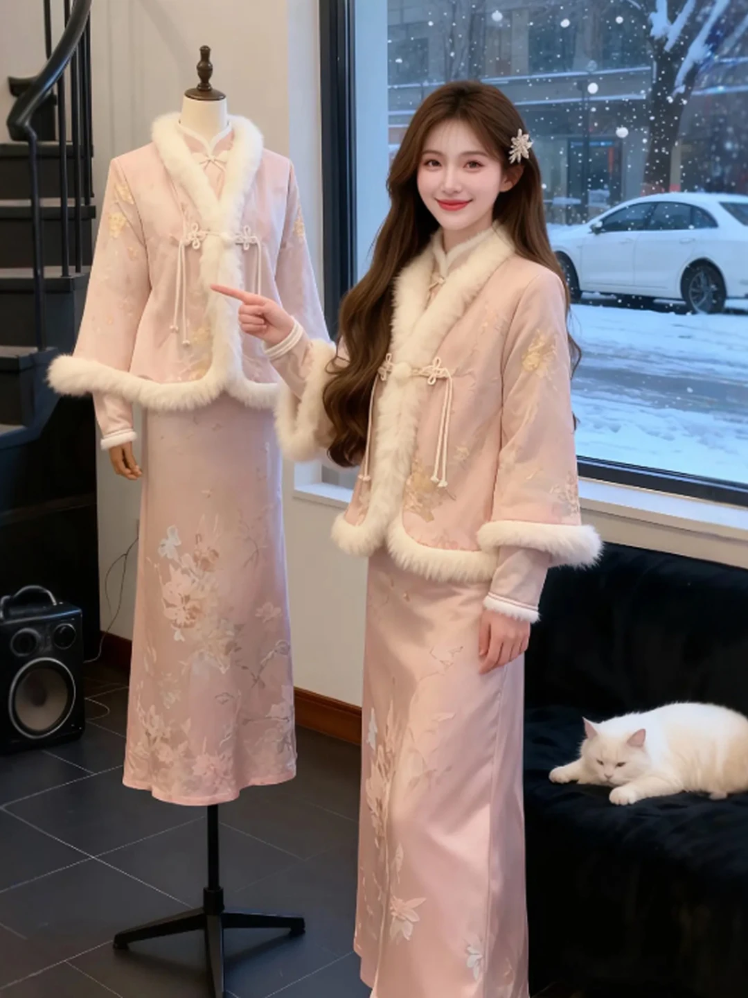 

New Chinese Sle Set Gentle Ele Outerwear Skirt Whole Set Spring Faionable Comfortable Cotton Long Sve round Ne
