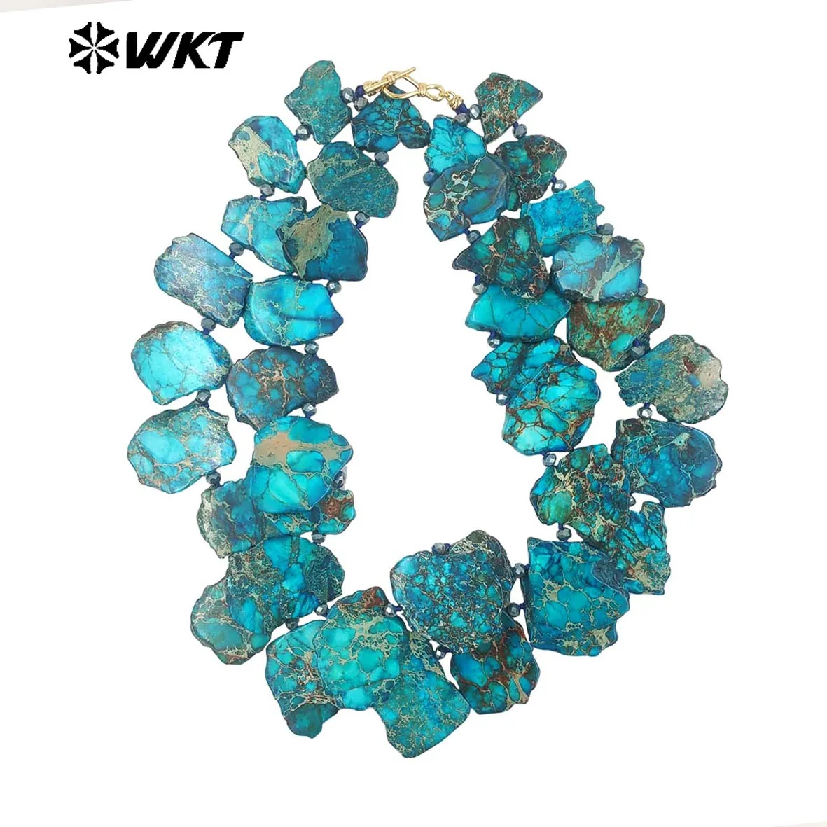 WT-N1502 Natural Ocean Jasper Block Patterned Irregular Stone Necklace Classical New Design For Women Jewelry Decorated