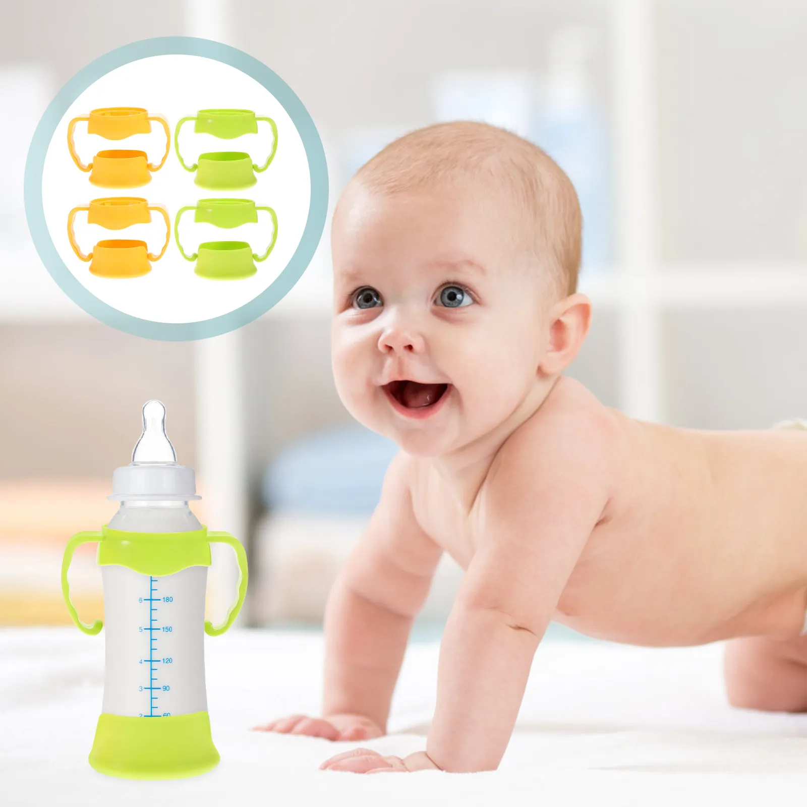 

4Sets Baby Milk Bottle Handle Silicone Anti Scalding Stable Base Infant Feeding Bottle Holder Ergonomic Comfortable Baby Nursing