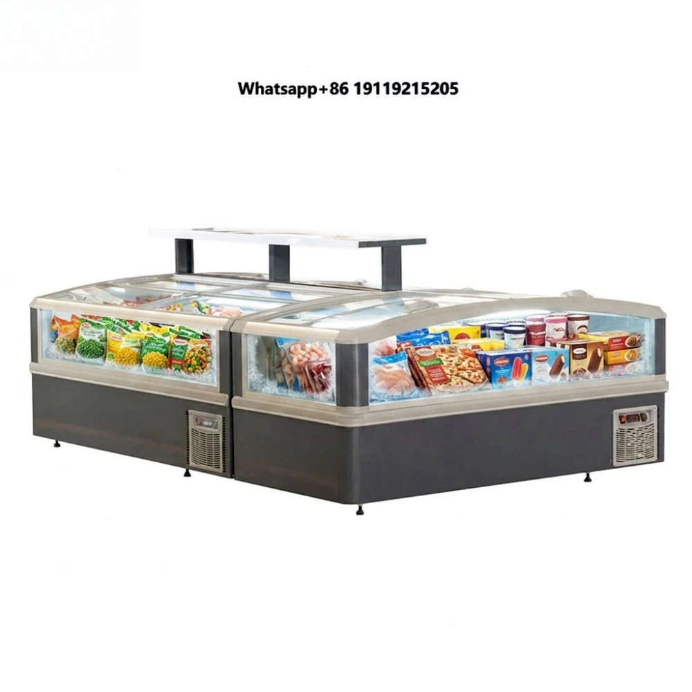 Commercial Top Opening Type Glass Door Horizontal Chest Island Freezer Display Refrigerator Air Stainless Steel Adjustable