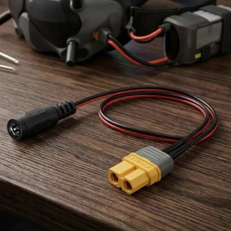 B03F FPV Battery Routing Cable, 5.5 x 2.1mm Female and XT60H Female Ends, 30cm 22AWG Two-Color Wire for Short Portable Equipment