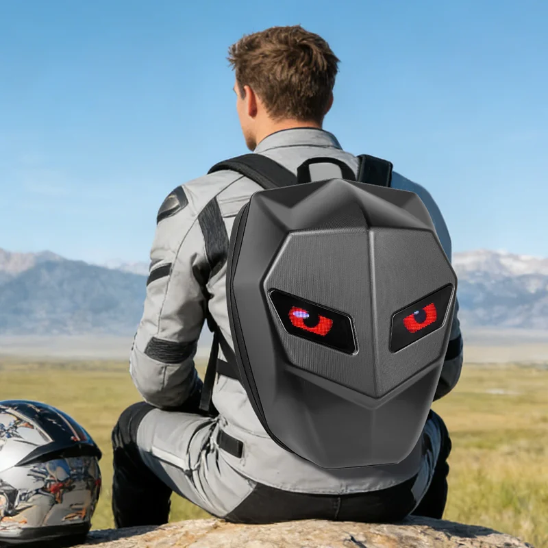 Dual 32x48 Eye Display Motorcycle Helmet Backpack / Knight Riding Bag, APP Programmable Control, N4