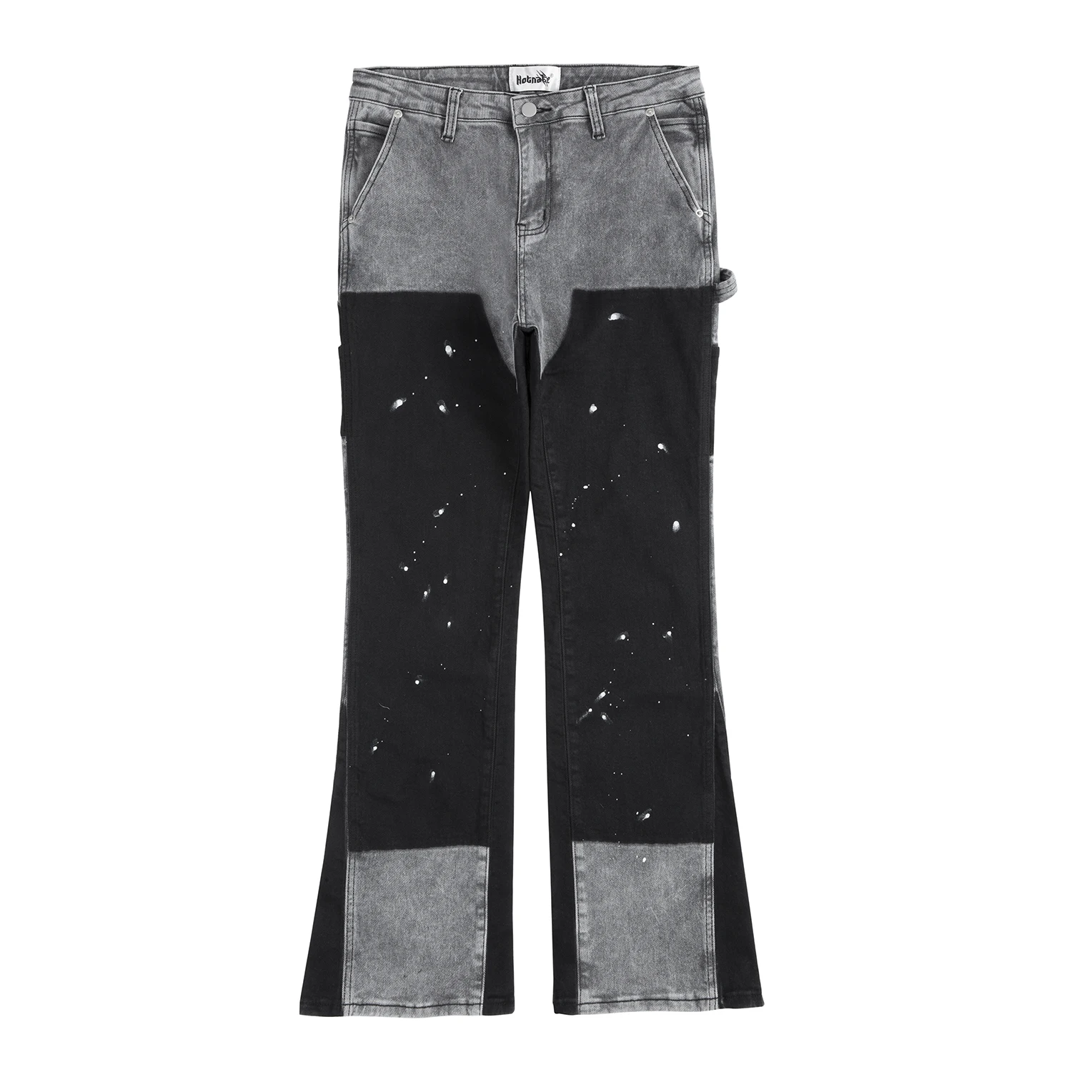 2026 Black Stacked Flared Jeans Men Vintage Hip Hop Splashed Ink 2026 Black Stacked Flared Jeans Men Vintage Hip Hop Splashed Ink