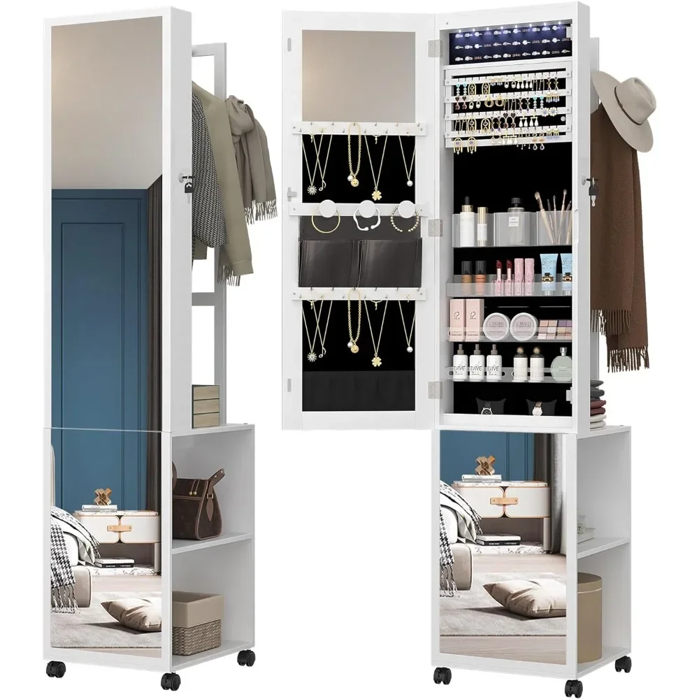 64.8-inch Jewelry Organizer with 1 Garment Rack, Lockable Full-length Mirror