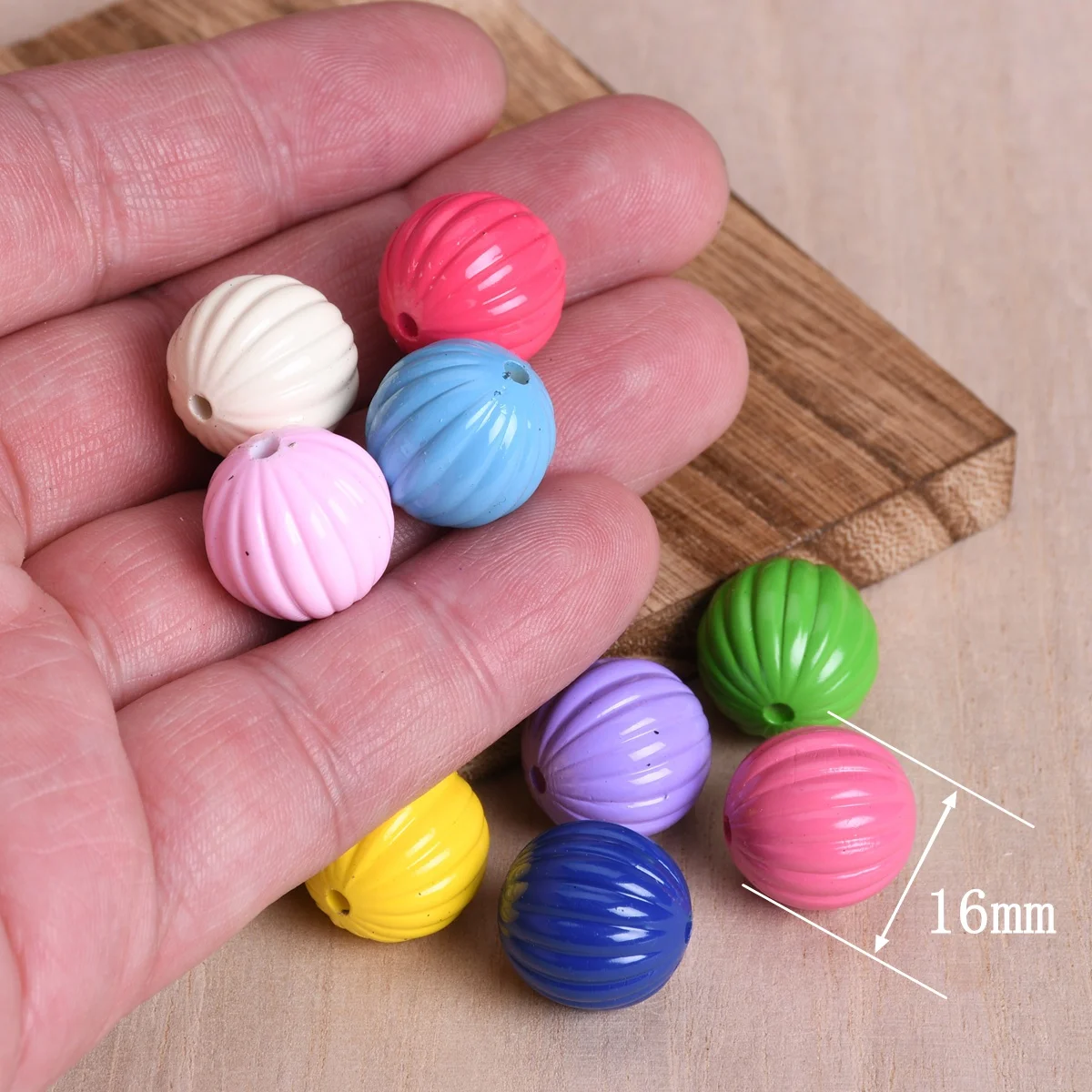10pcs Round Pumpkin Shape 16mm Acrylic Plastic Loose Beads For Jewelry Making DIY Bracelet Findings