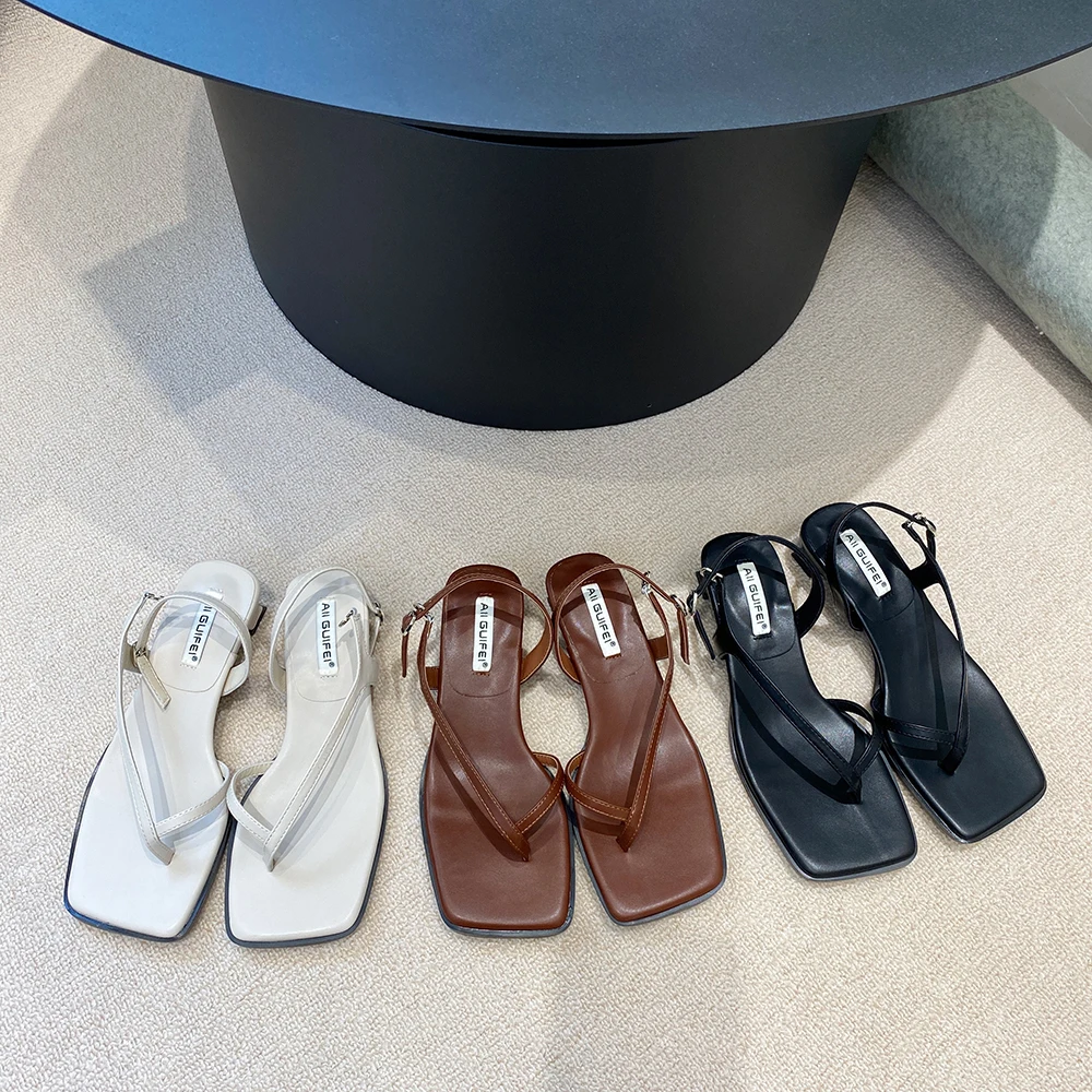 Fashion Women Sandals Clip Toe Party Dress Shoes Woman White Brown Black Summer Ankle Strap Elegant Fashion Low Heels Sandals 40