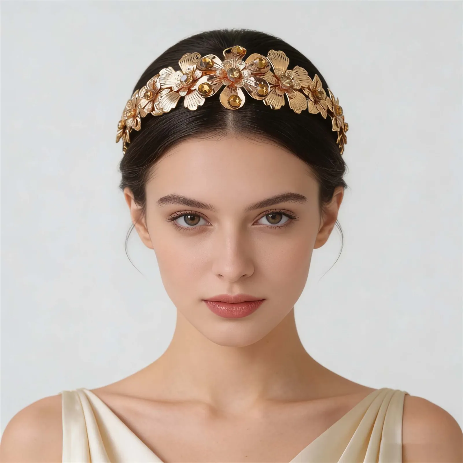 

Изысканные цветочные повязки на голову золотого цвета из сплава, украшенные блестящими стразами, для невесты, свадебные украшения для волос, аксессуары для вечеринок