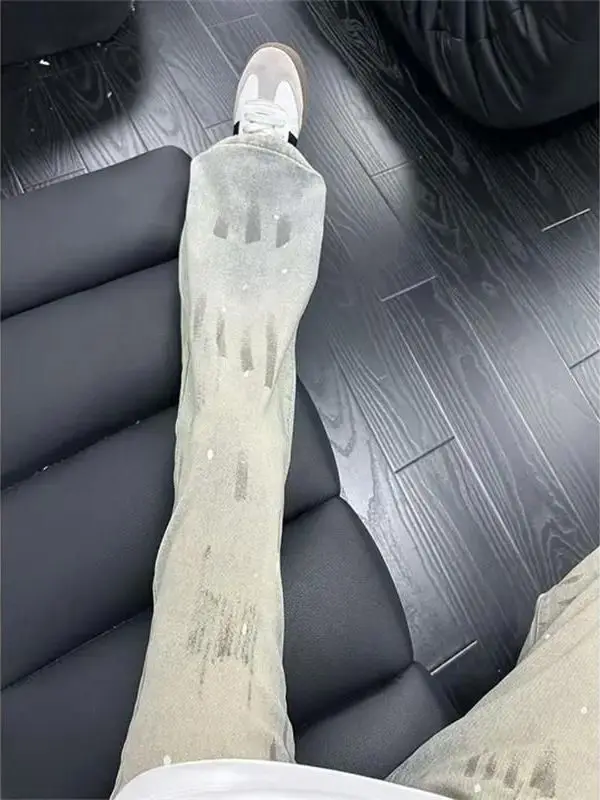 

American High Street Sle Men's Loose Straight Leg Jeans Dyeing Trendy Long Pants Casual Cotton Polyester Blend Jeans