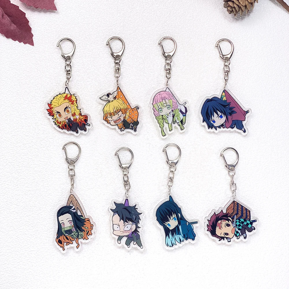 1/15Pcs Anime Figures Demon Slayer Keychain Accessories Acrylic Cute Charms Pendant For Bag Funny Key Holder Backpack Decoration