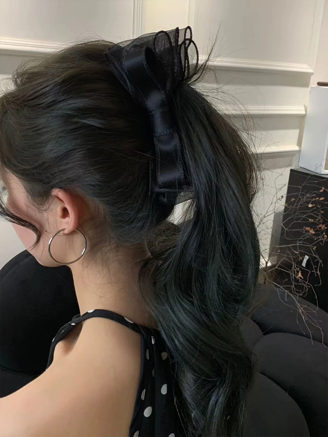 1 Stück Koreanische Doppelnetz-Schwarze Schleife-Bananenklammer, Elegante und Vielseitige Süße Haarnadel-Kopfschmuck – Detail 4