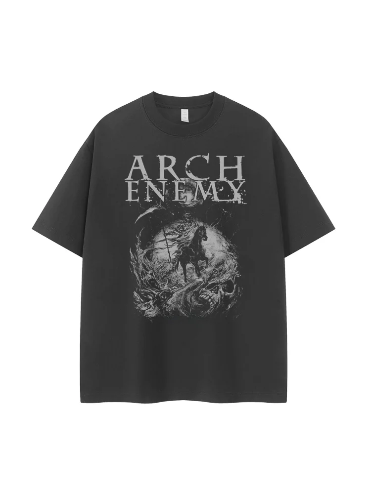 Camiseta de manga corta de algodón estilo urbano americano vintage de la banda Arch Enemy, transpirable, informal, con cuello...