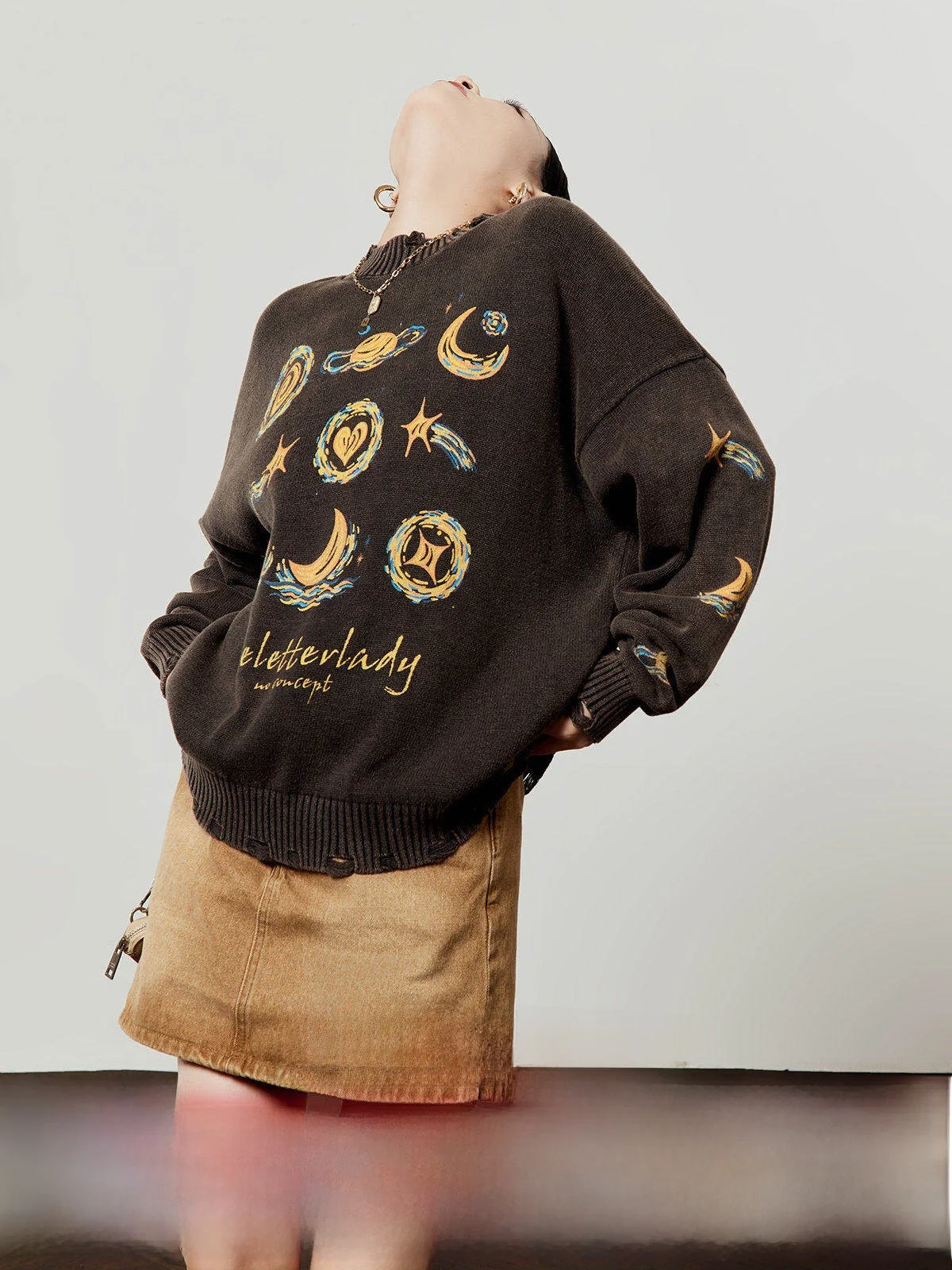 

Новинка: Женский вязаный свитер свободного кроя с высоким воротником, длинными рукавами, теплый, с мультяшным анимационным принтом