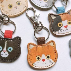 Cute Cartoon Creative Leather Cat Keychain Pendant Fashion Kawaii Kitten Bag Keyring Backpack Decoration Accessories Gifts