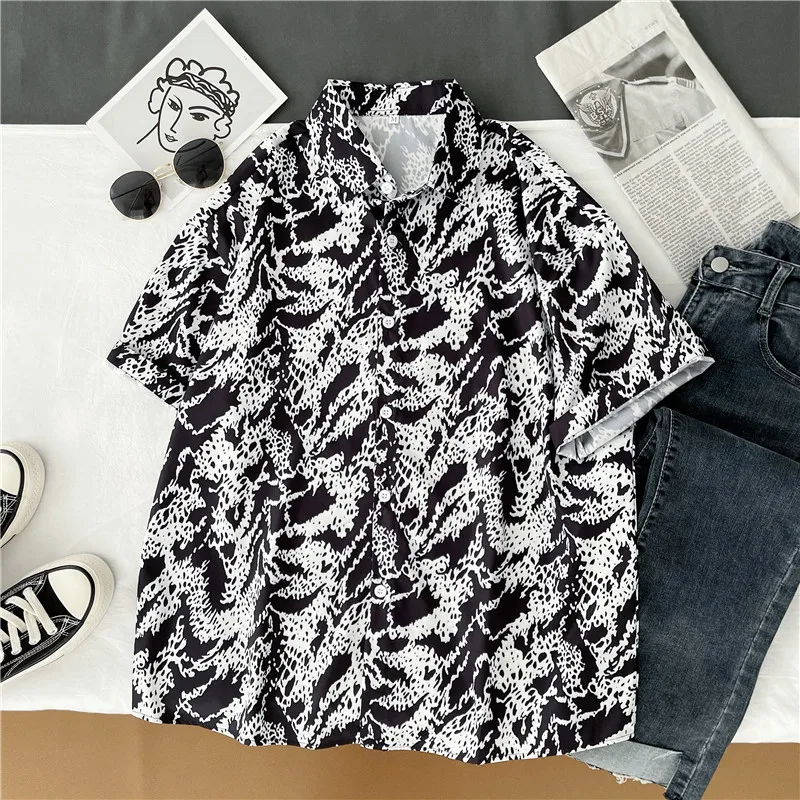 

TPJB New Arrival Women's Shirts Men Camicias Casual One Button Black Shirts Printed Short-sleeve Summer Fashion Blouses Tops