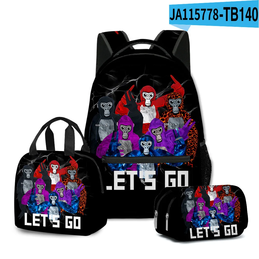Classic Popular Novelty Gorilla tag 3D Printed 3pcs/Set student School Bags Travel Notebook Backpack Lunch bag Pencil Case image 3
