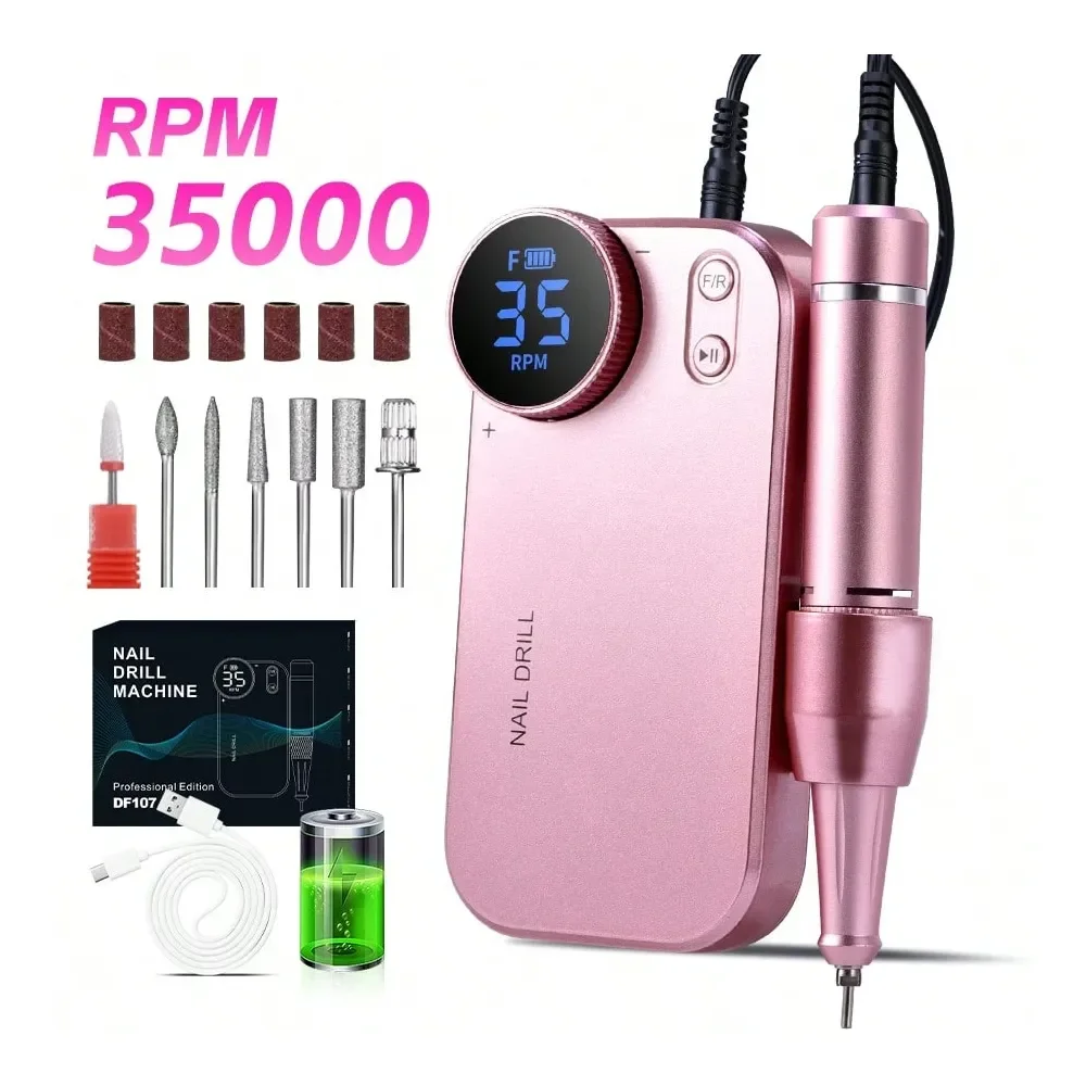 

Portable Electric Nail Grinder, Rechargeable 35000RPM Nail File Nail Drill Pen Manicure Machine Kit With 10 Hours Long Battery L