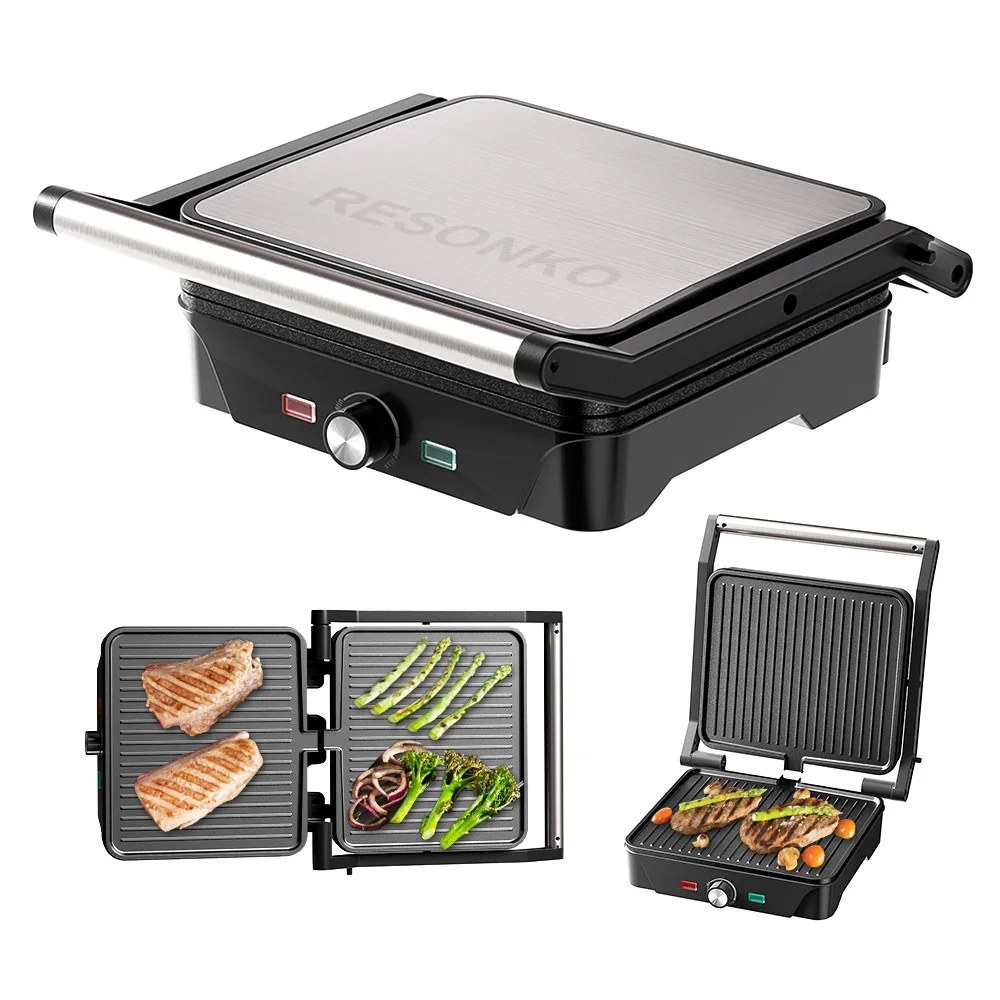 RSC Double Ribbed Wide Breakfast Bread Electric Smokeless Non-Stick Panini Grill Sandwiches Toaster Press Maker House hold PG008