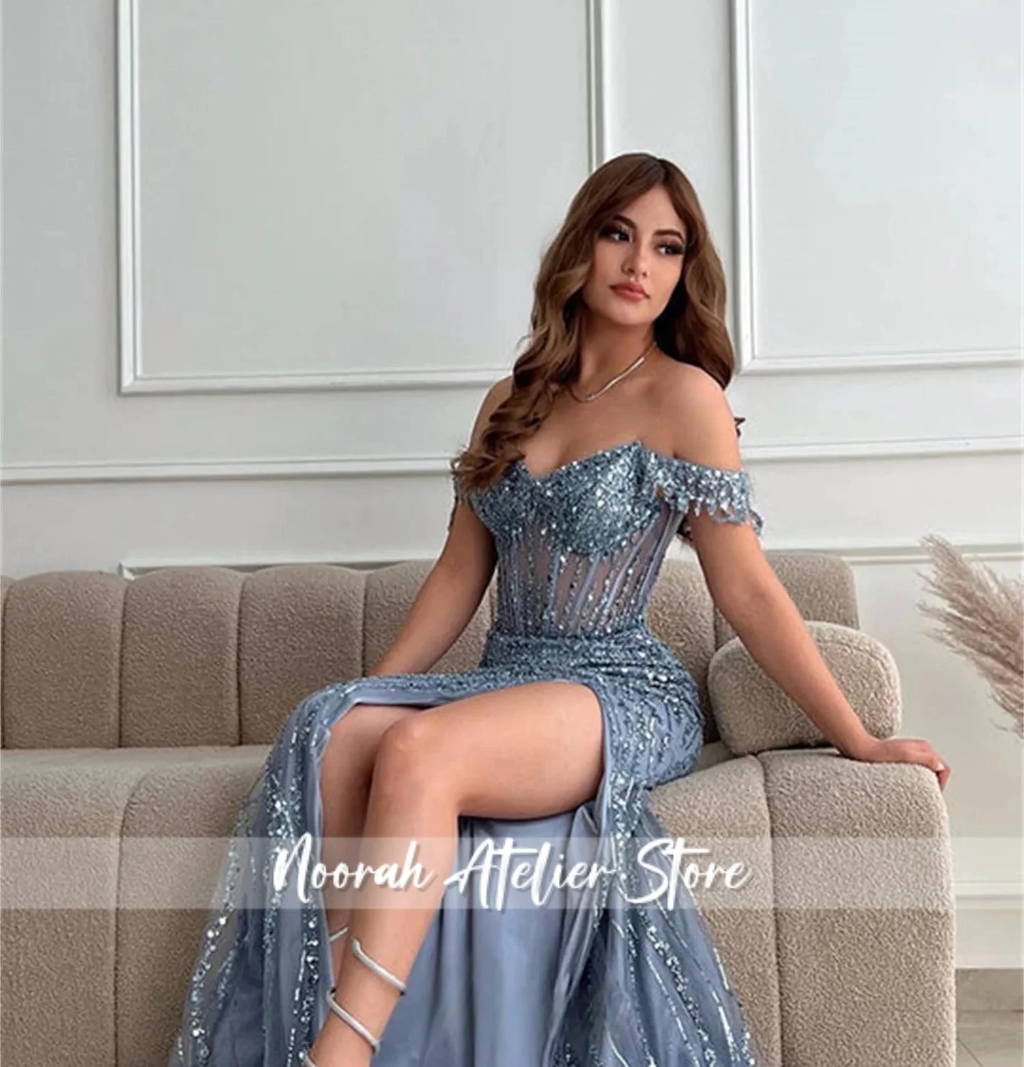 فستان سهرة أنيق من المكسيك على شكل حرف a مزين بالترتر مخصص بدون أكتاف بطول الأرض فساتين زفاف بفتحة جانبية فيستدوس دي فييستا