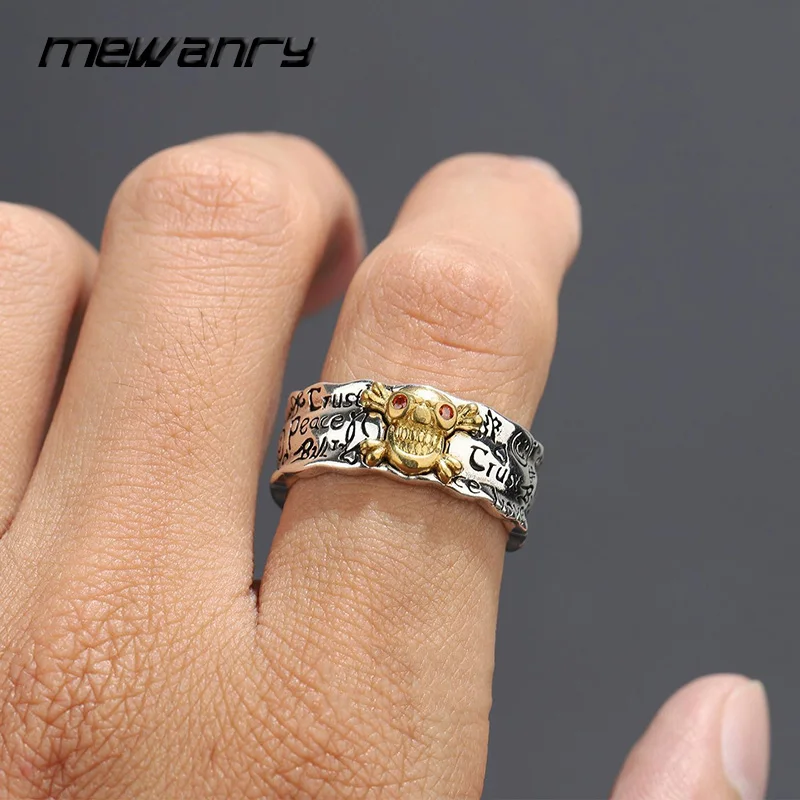 Mewanry Graffiti Golden Skeleton Rings For Women Couples Hot Vintage Personality Hip Hop Creative Rock Street Party Jewelry Gift