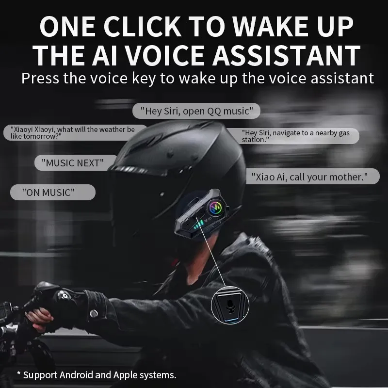 Y10 Wireless Motorcycle Helmet Headset Bluetooth 5.3 RGB Ring Light IPX6 Waterproof 1000mAh Handsfree Call Stereo Earphone