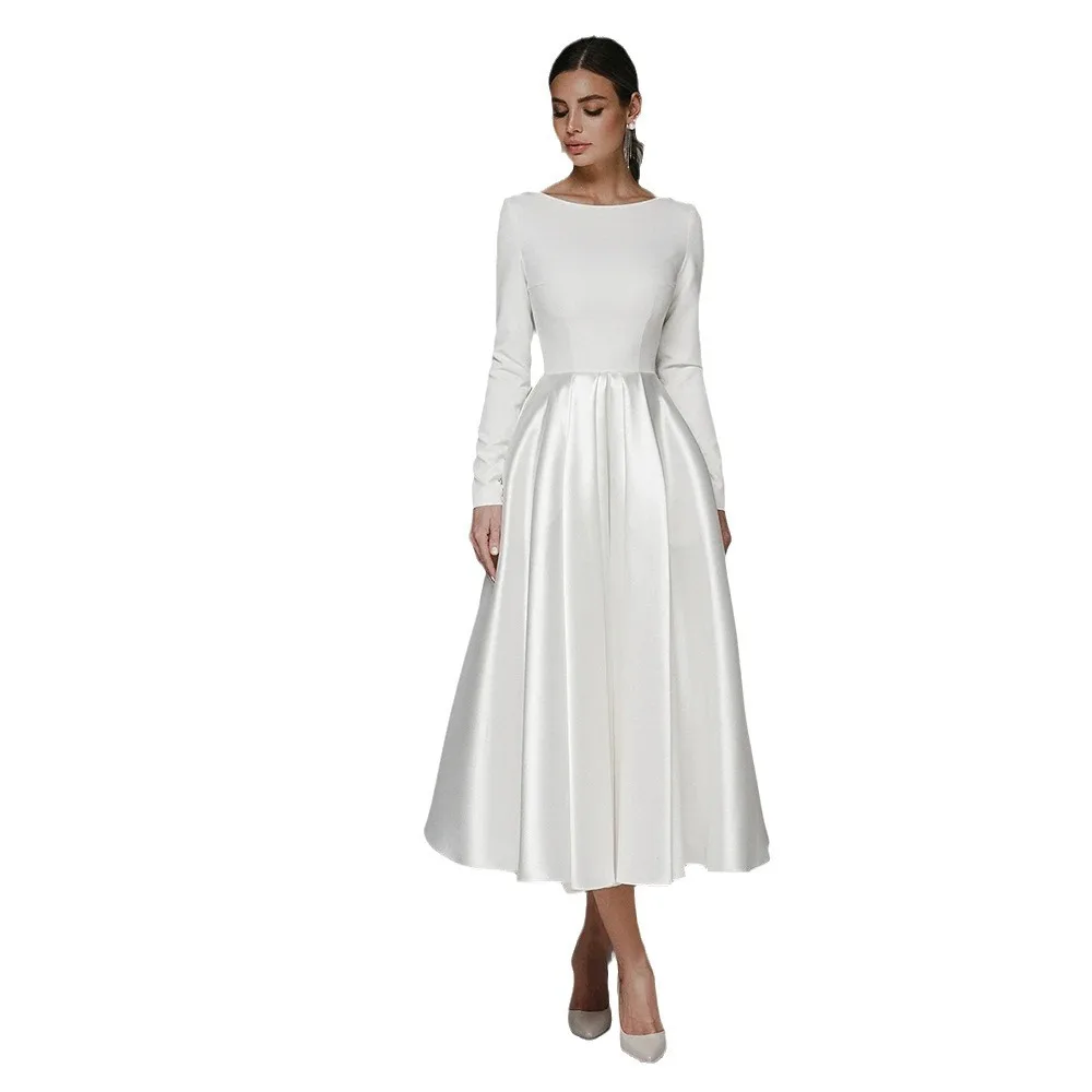 Vestido de noche con temperamento para mujer, vestido Mori de fotografía de viaje de manga larga sencillo, blanco, para banquete, otoño 2025