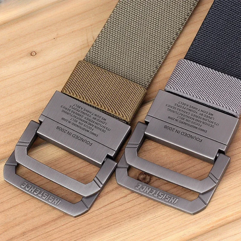 

2022 New Double Loop Buckle Canvas Belt Korean Version Versatile Outdoor Casual Men's Woven Elastic Belt