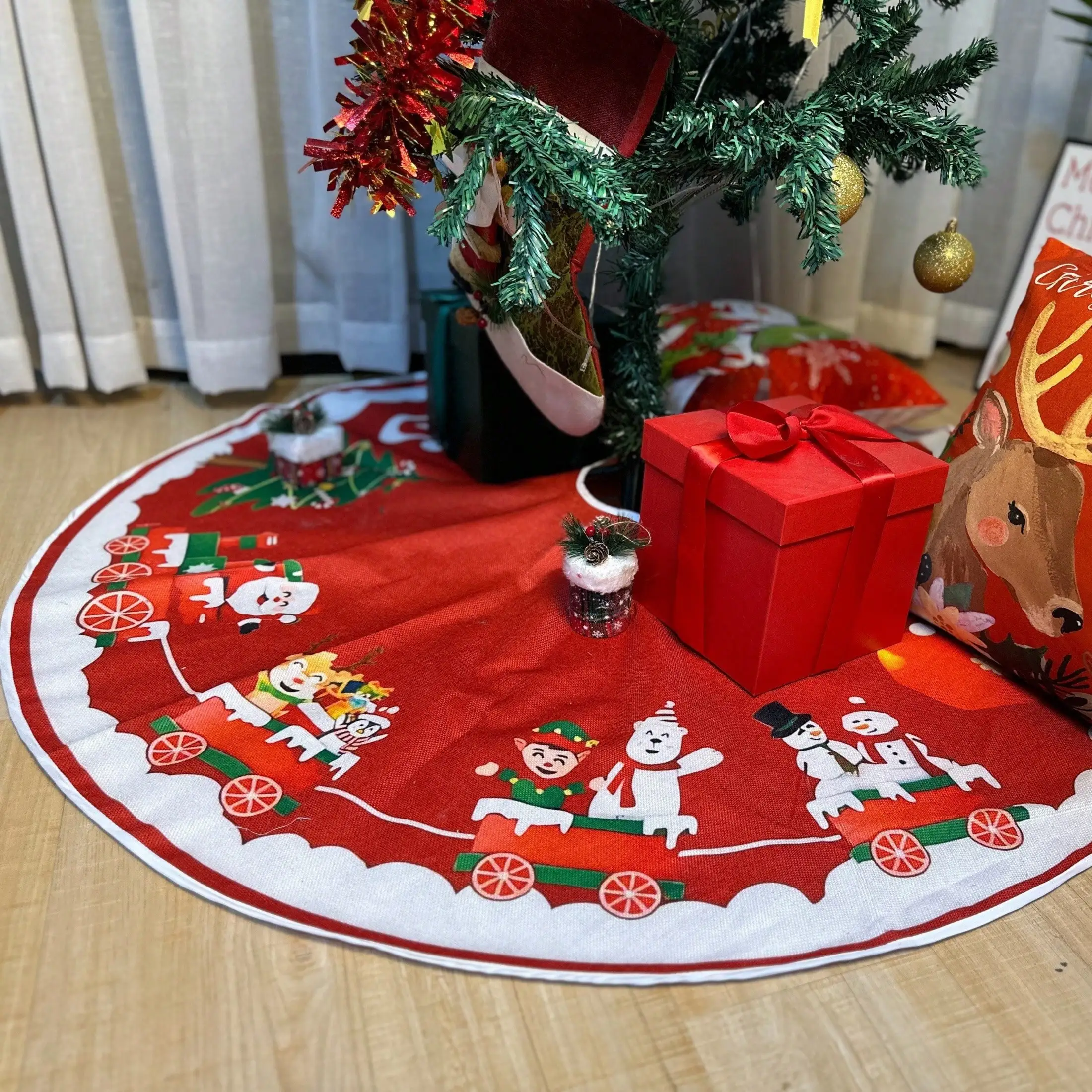 

Santa Claus Christmas Tree Skirt - Holiday Decoration, Polyester Material, Suitable For Home And Party Use