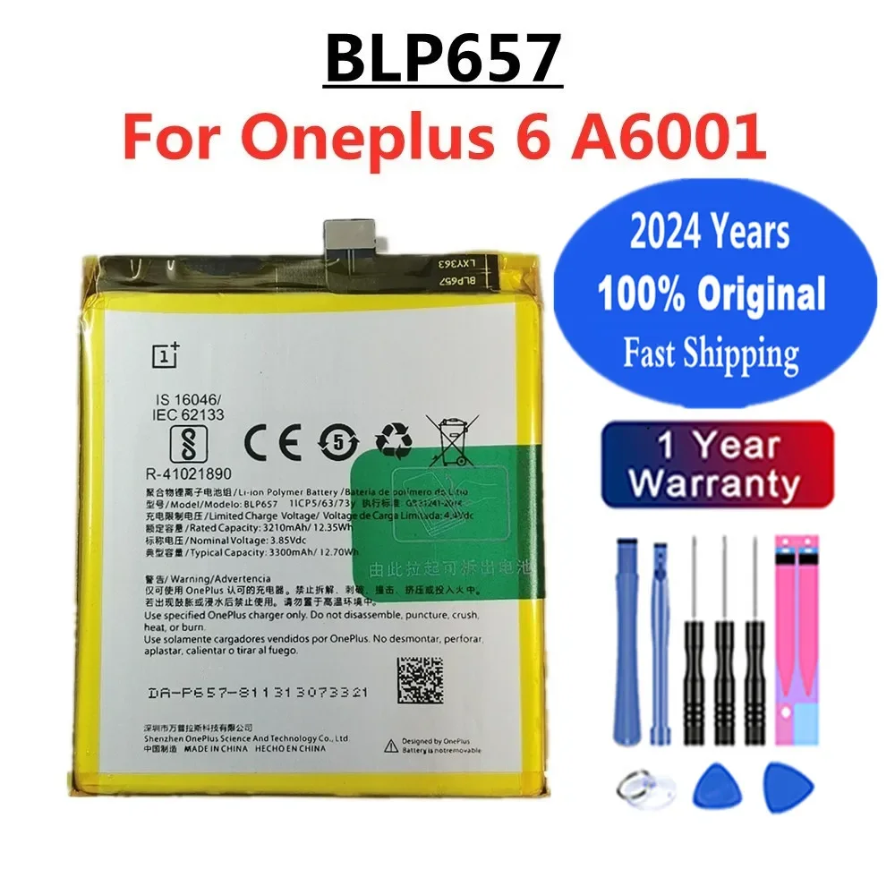 

2024 Years 3300mAh 100% Original BLP657 Battery For OnePlus 6 One Plus 6 A6001 Mobile Phone Bateria Batteries + Tools