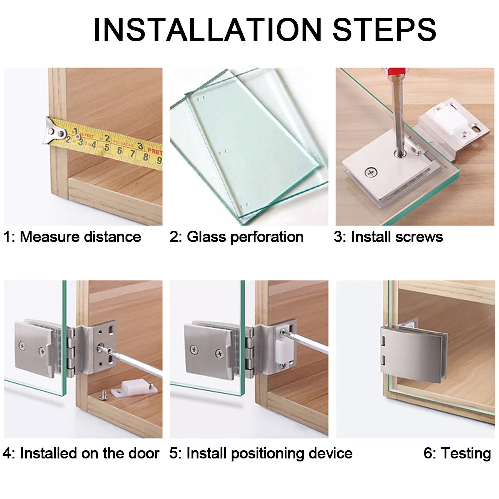 1 Stück 90-Grad-Glastür-Drehscharnier-Set, Duschscharnier, Glastür-Klemmclip mit Schrauben für Vitrine, adaptives 5–10 mm Glas