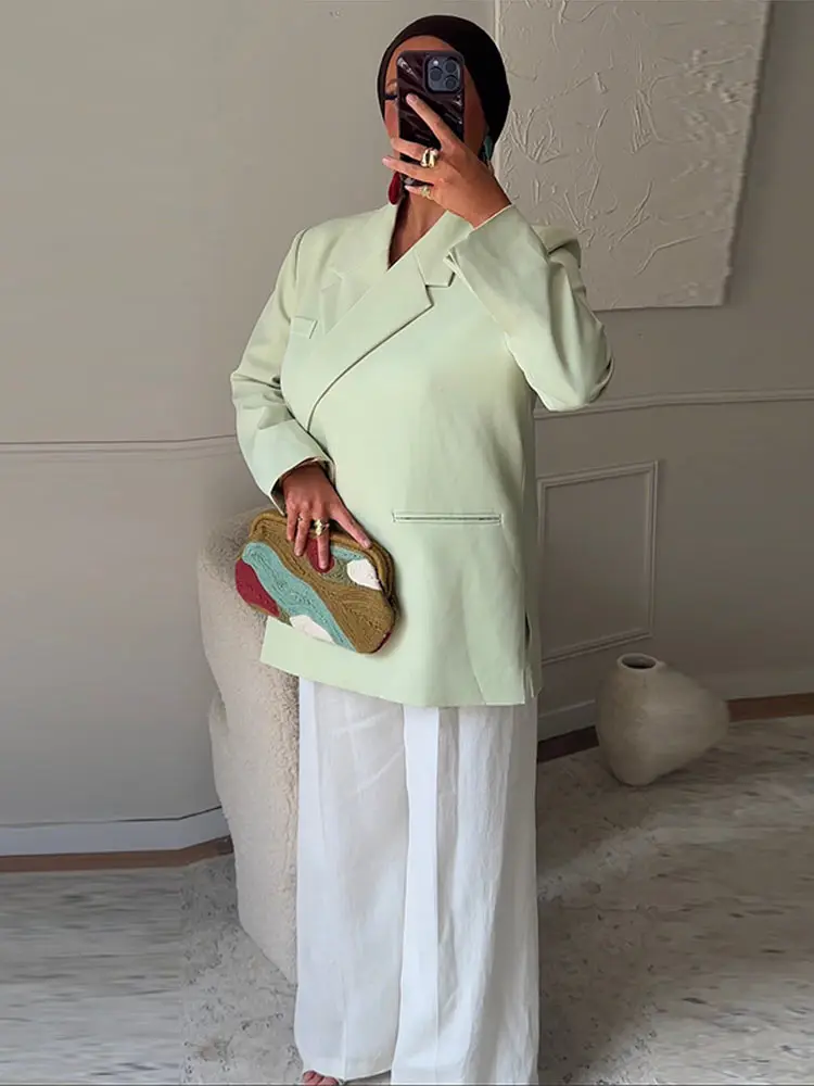 Blazer liso a la moda para mujer, chaqueta holgada de manga larga con cuello vuelto, ropa de calle informal para mujer nueva primavera otoño 2026