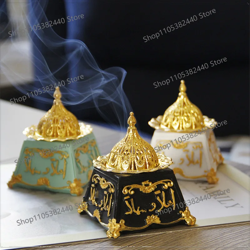 For Arabian Style Resin Incense Burner, Gold Metal Vintage Retro Home Decor, Censer Ornament