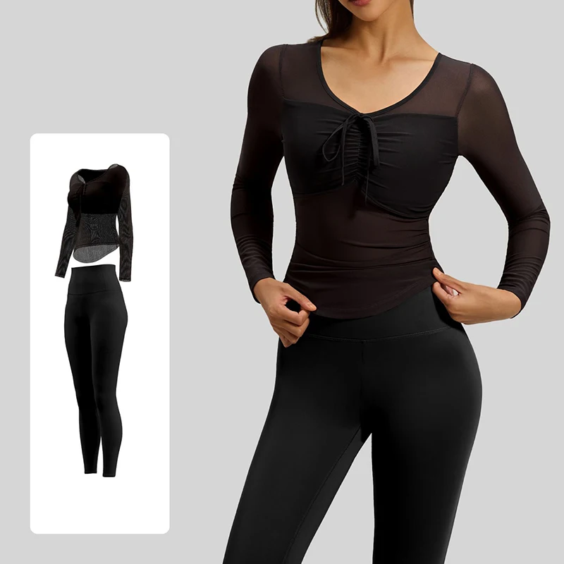 Women's New Mesh Pilates Clothes Slim Fit Fixed Chest Pads Running Sports Workout Set Lightweight Comfortable 2 Piece Yoga Sets