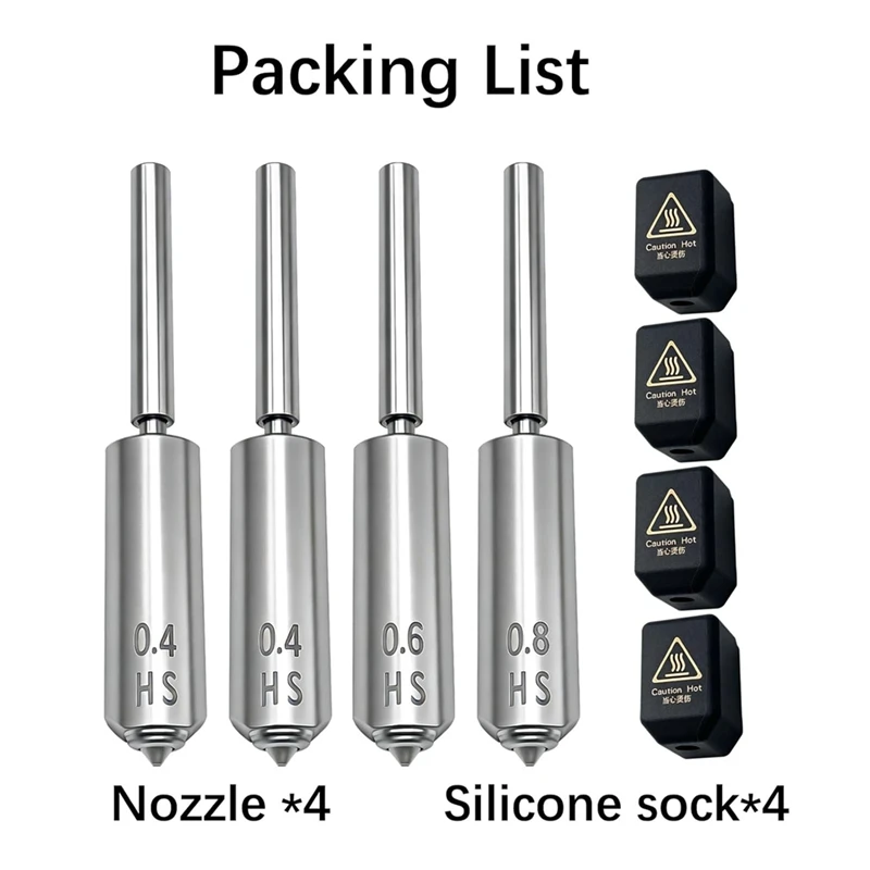4PK 0.4/0.4/0.6/0.8mm Integrated Hardened Steel Nozzles for S1 Max Combo with 4PK Silicone Cover Sock 3D Printer [No.3 Elnic]