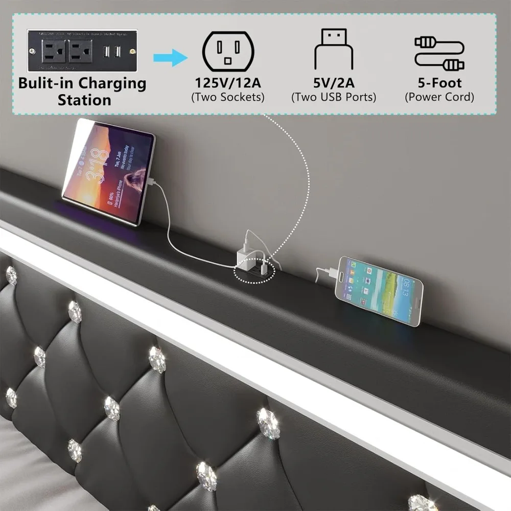 إطار سرير بمنصة بحجم كوين مع لوح رأسي مقاس 49 بوصة، إطار سرير مزرعة مع دعم شريحة خشبية/لا حاجة إلى صندوق زنبركي/سهولة التجميع